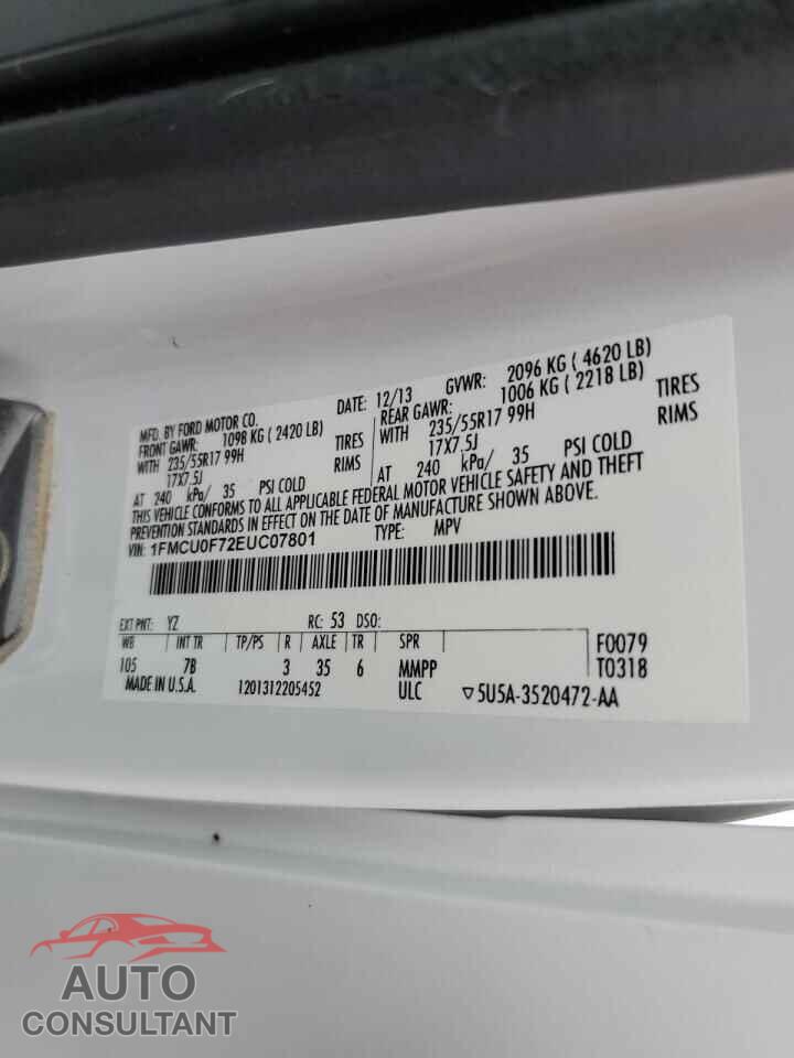 FORD ESCAPE 2014 - 1FMCU0F72EUC07801