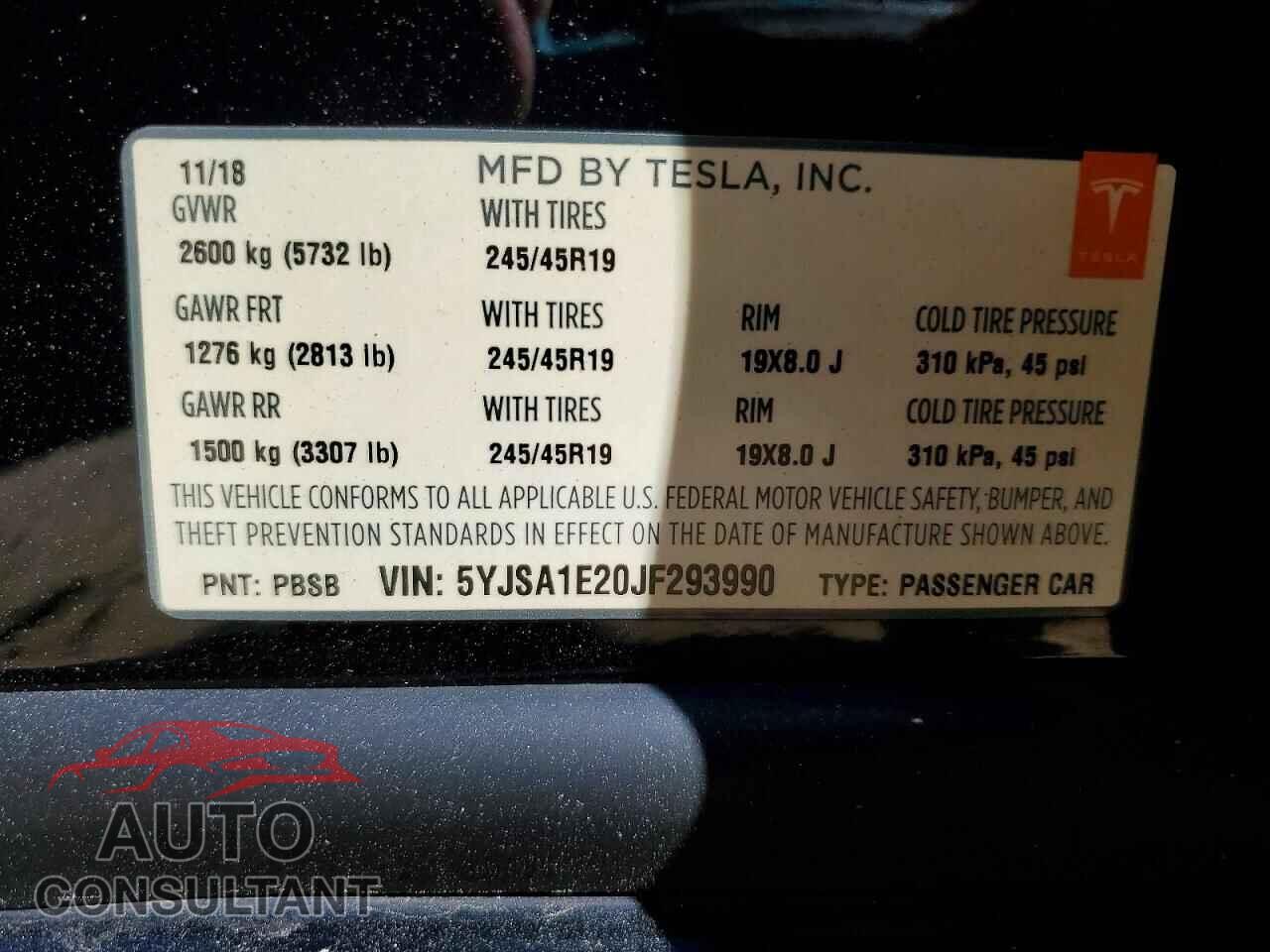 TESLA MODEL S 2018 - 5YJSA1E20JF293990