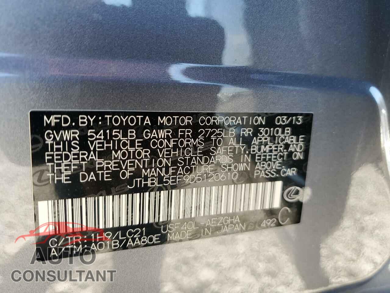 LEXUS LS460 2013 - JTHBL5EF9D5120610