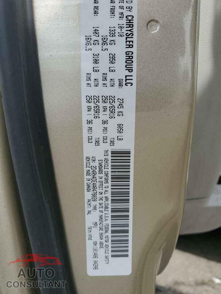 DODGE CARAVAN 2010 - 2D4RN4DE4AR478020