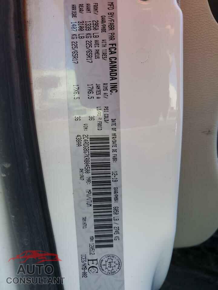 DODGE CARAVAN 2019 - 2C4RDGBG7KR804500