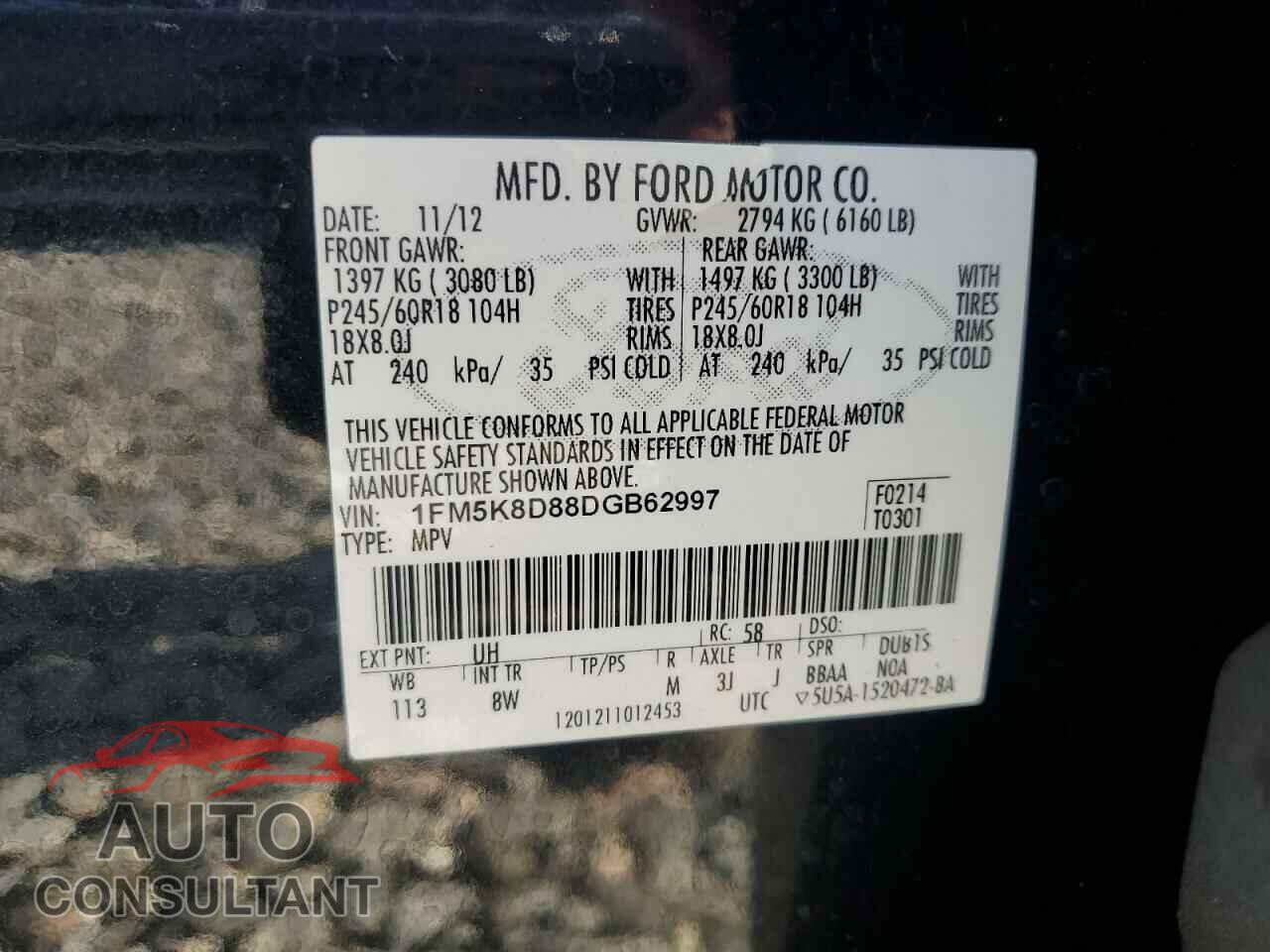 FORD EXPLORER 2013 - 1FM5K8D88DGB62997