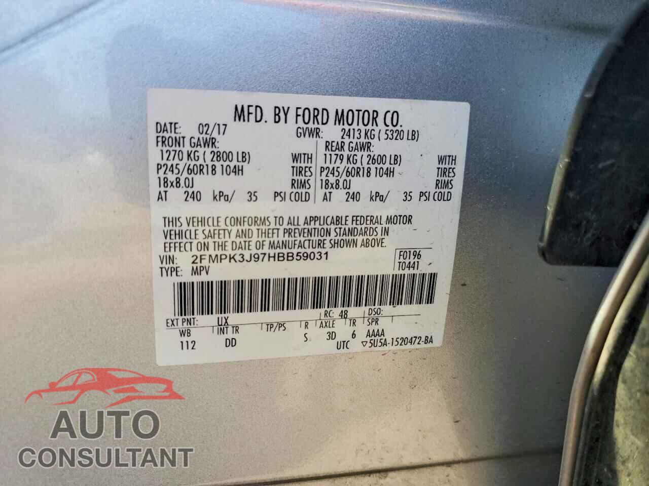 FORD EDGE 2017 - 2FMPK3J97HBB59031