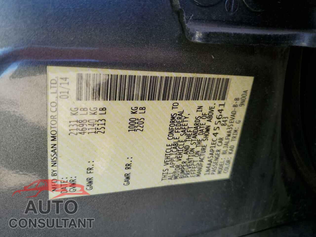 NISSAN MAXIMA 2014 - 1N4AA5AP1EC455641