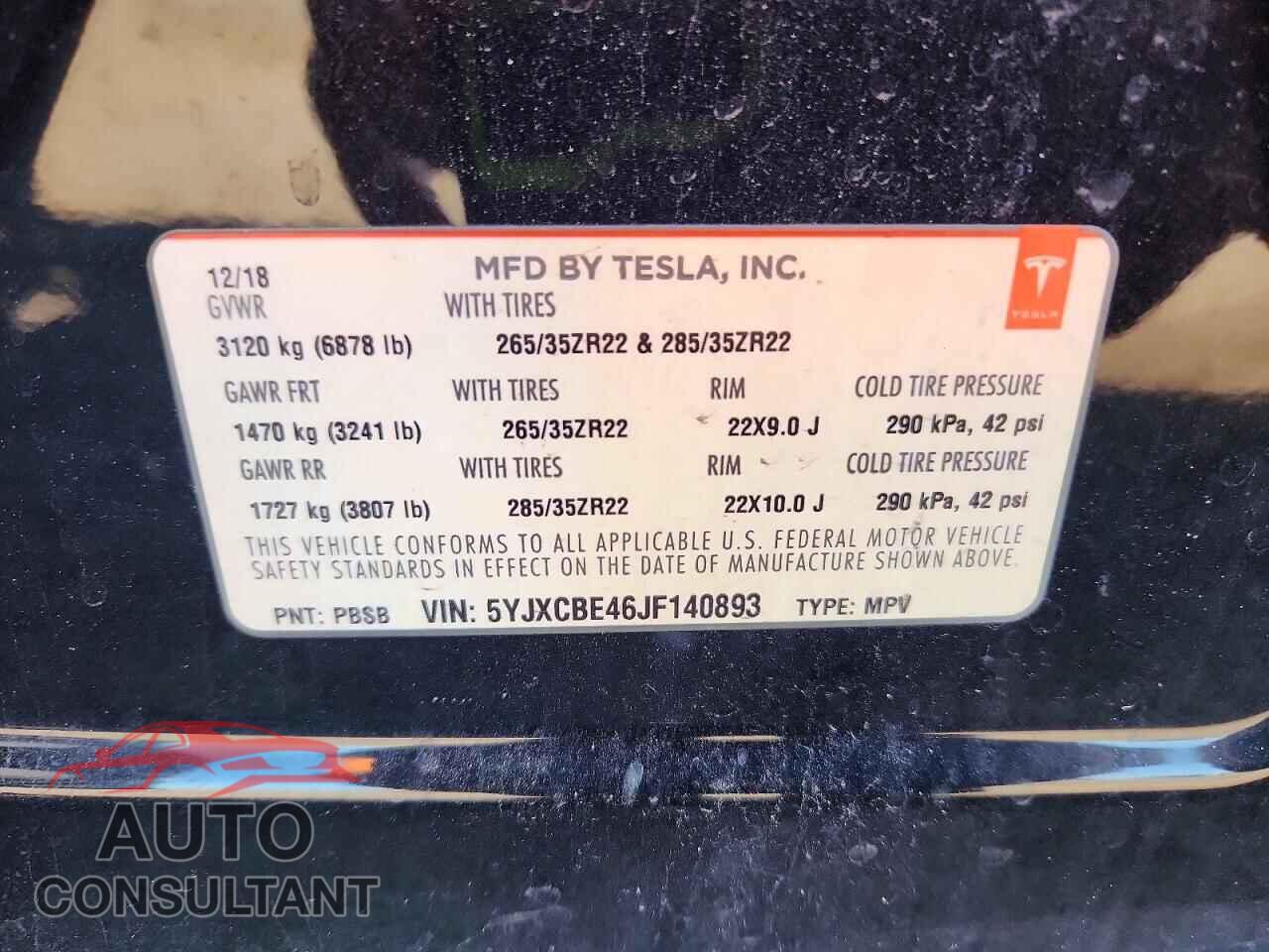 TESLA MODEL X 2018 - 5YJXCBE46JF140893
