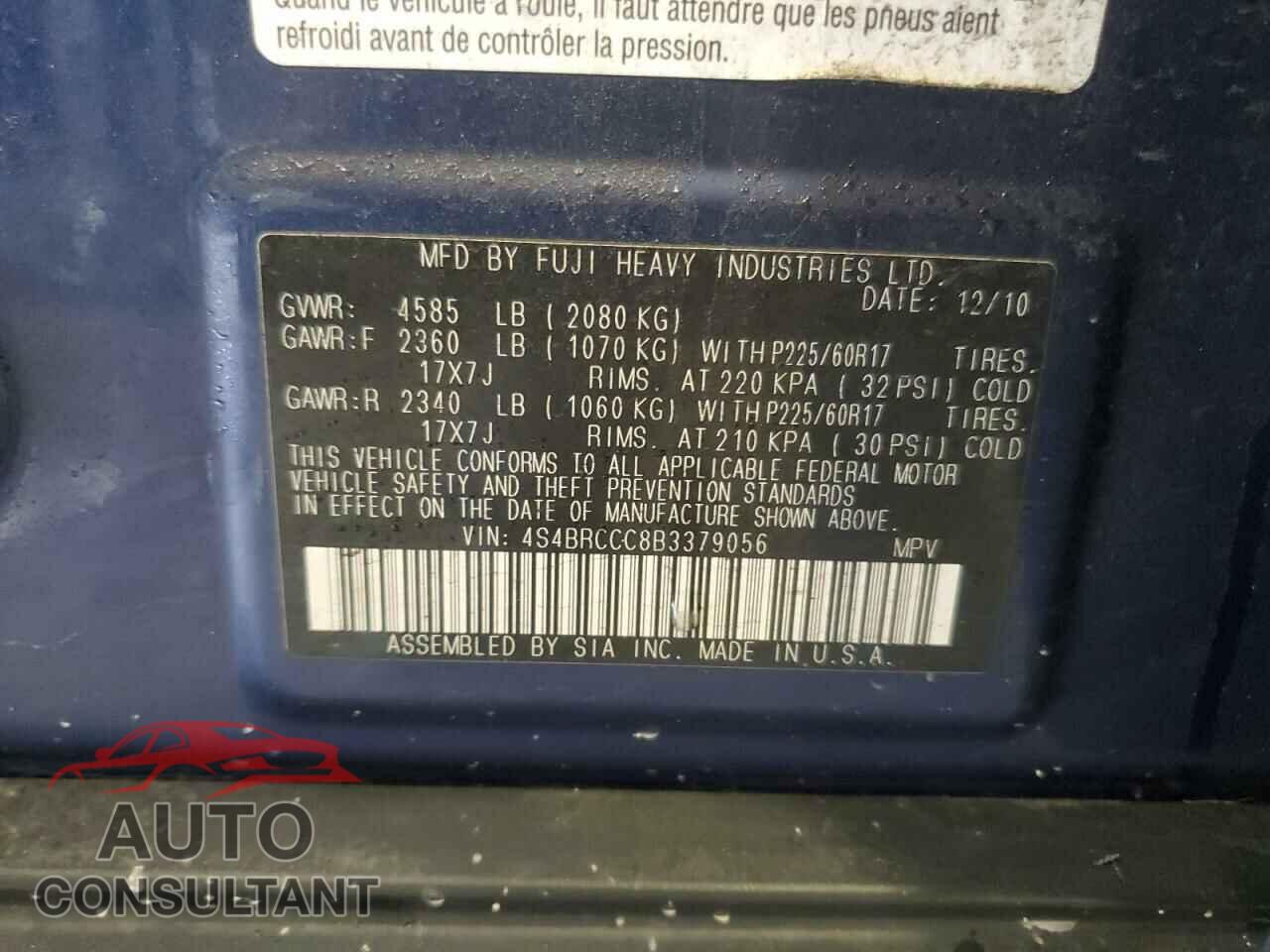 SUBARU OUTBACK 2011 - 4S4BRCCC8B3379056