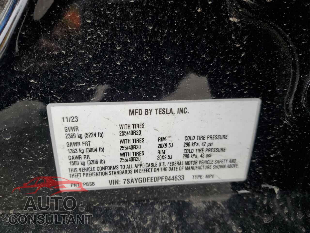 TESLA MODEL Y 2023 - 7SAYGDEE0PF944633