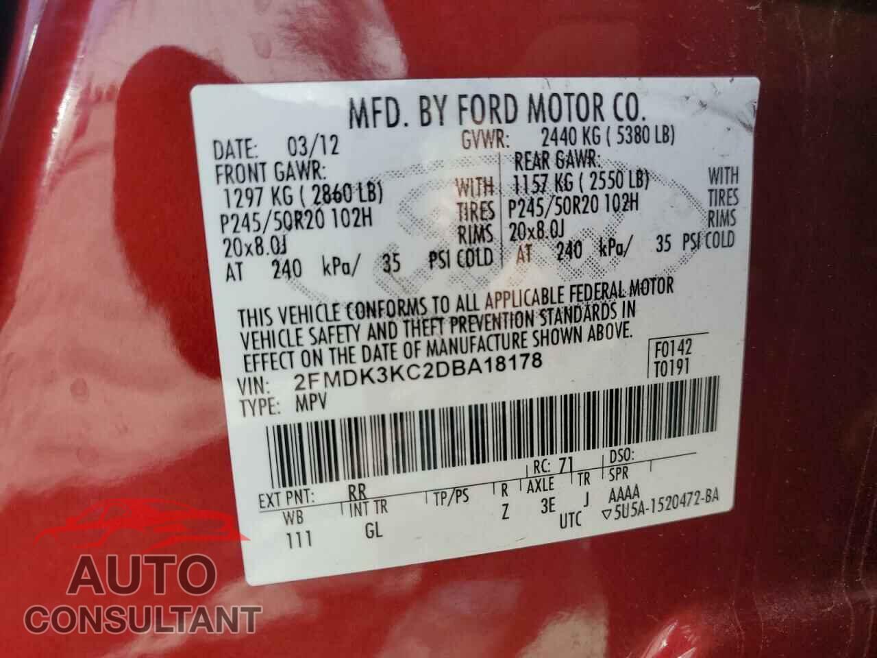 FORD EDGE 2013 - 2FMDK3KC2DBA18178