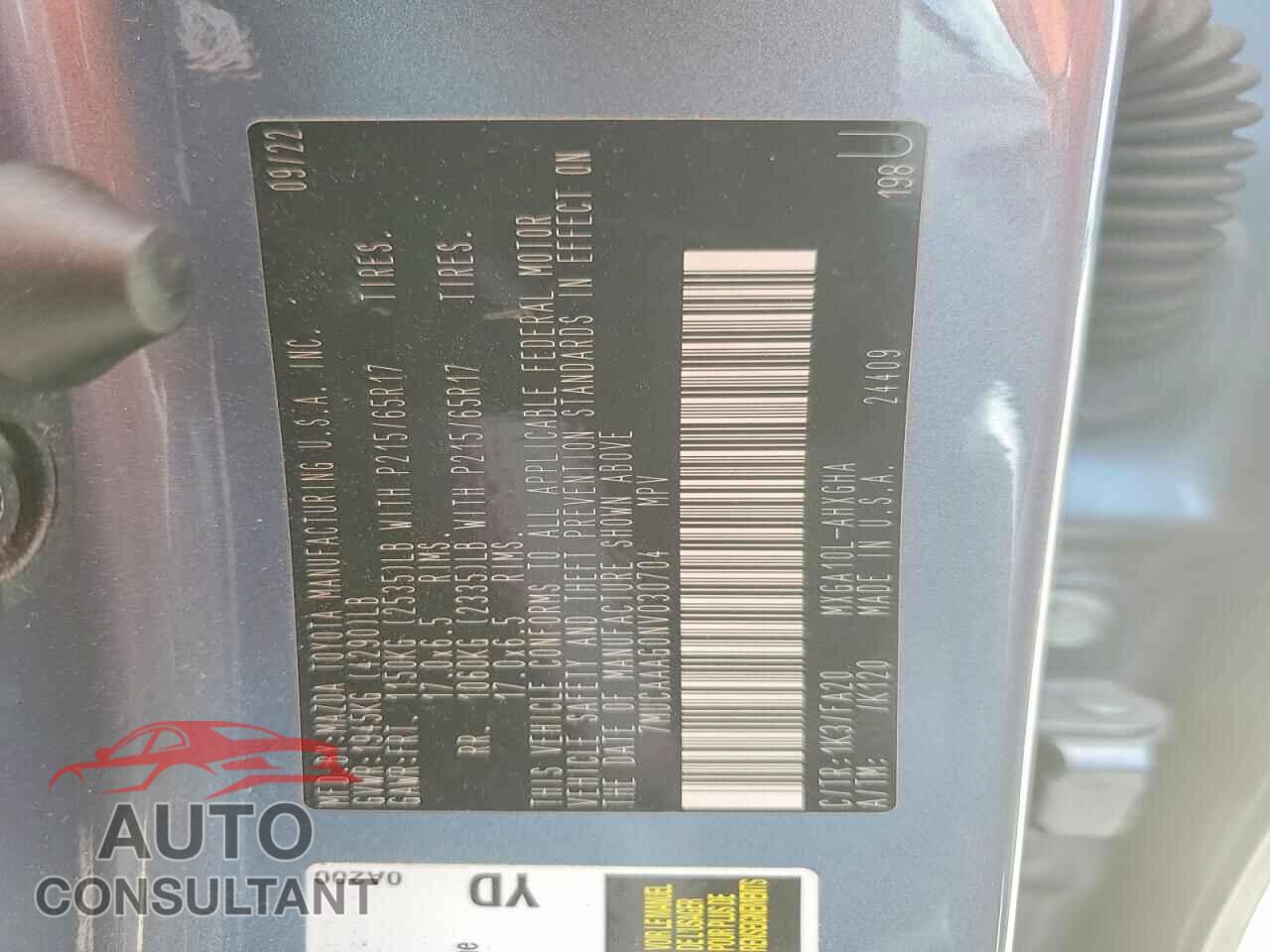 TOYOTA ALL OTHER 2022 - 7MUCAAAG0NV030704