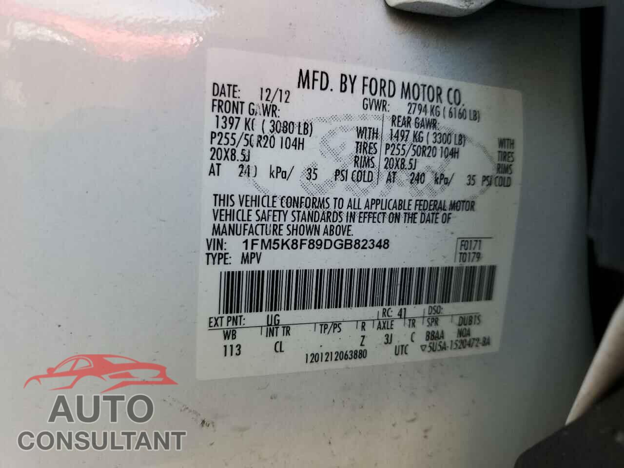 FORD EXPLORER 2013 - 1FM5K8F89DGB82348