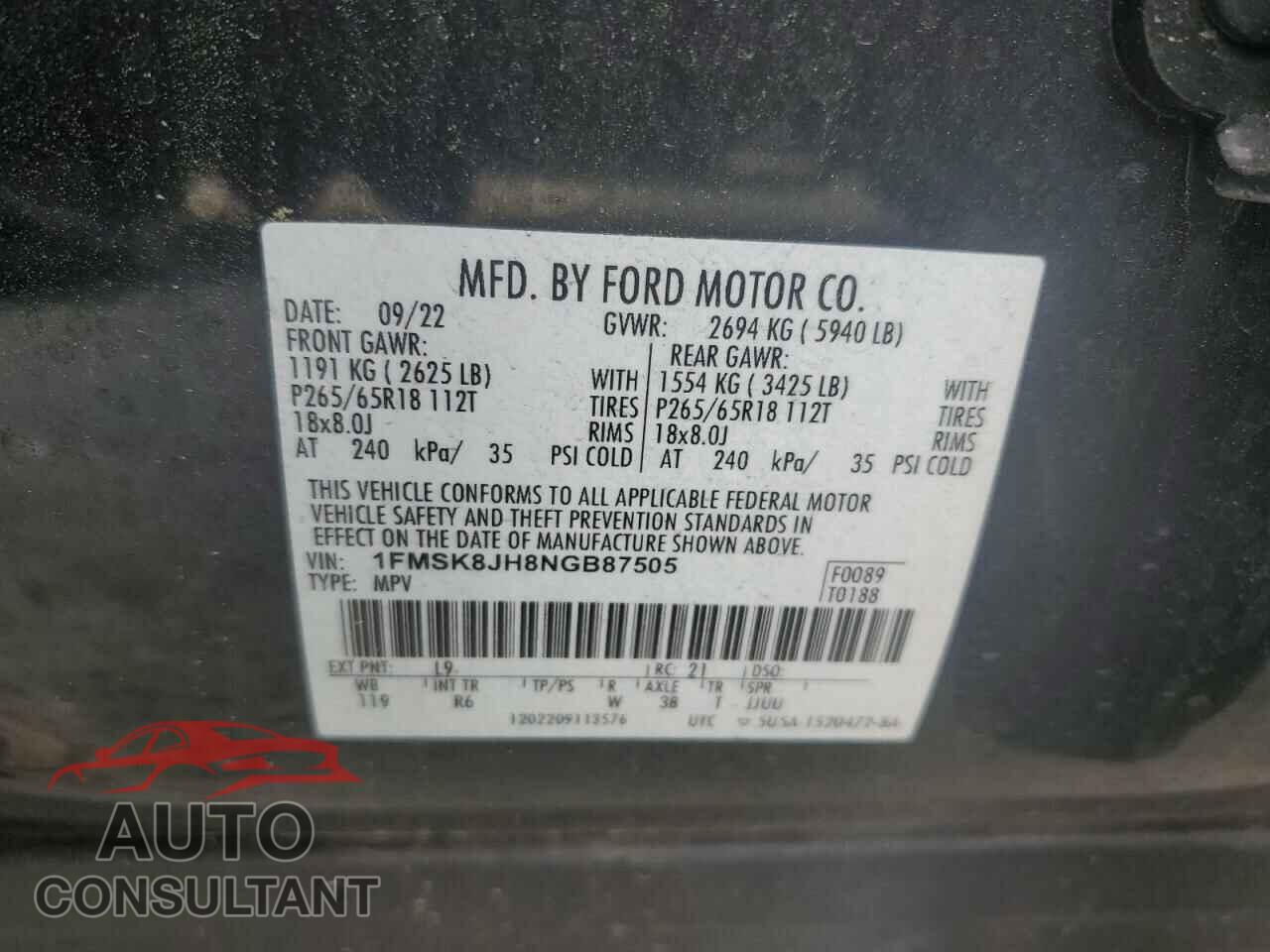 FORD EXPLORER 2022 - 1FMSK8JH8NGB87505
