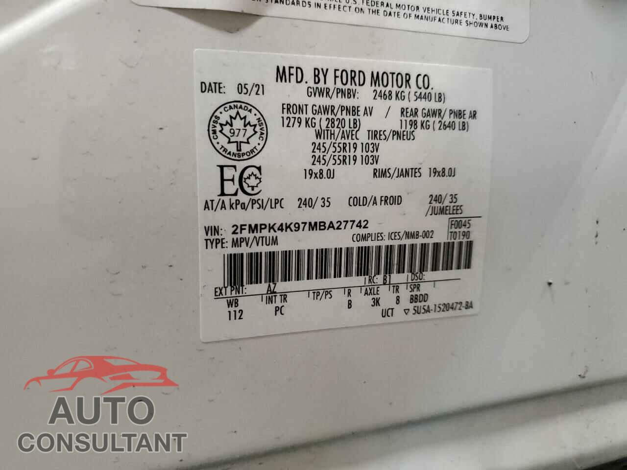 FORD EDGE 2021 - 2FMPK4K97MBA27742