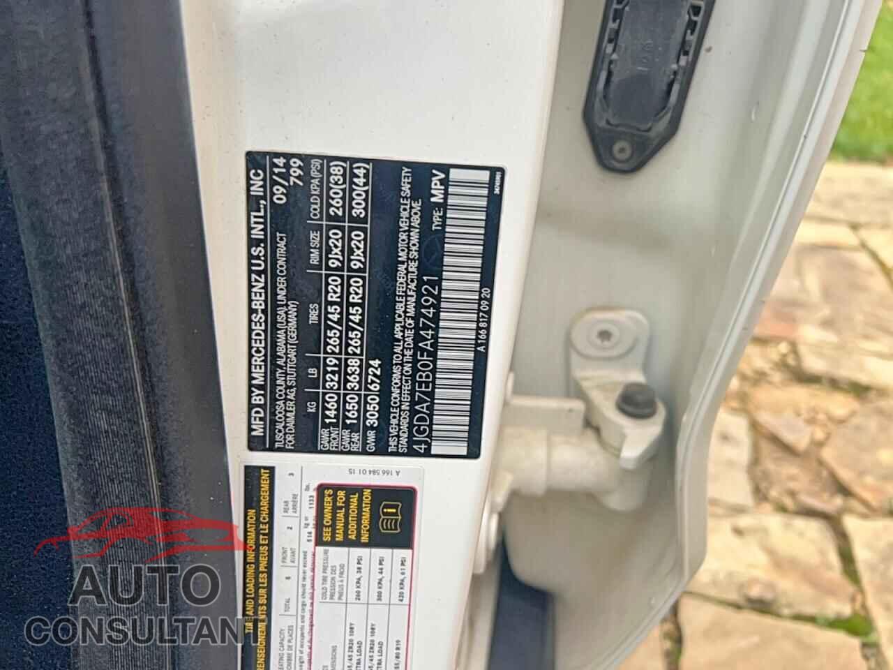 MERCEDES-BENZ M-CLASS 2015 - 4JGDA7EB0FA474921