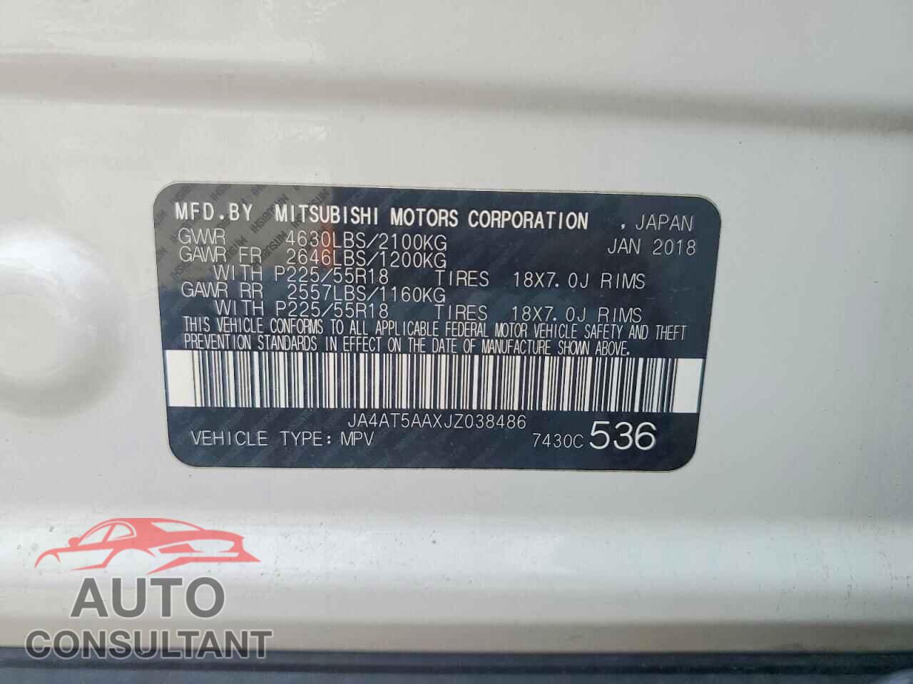 MITSUBISHI ECLIPSE 2018 - JA4AT5AAXJZ038486