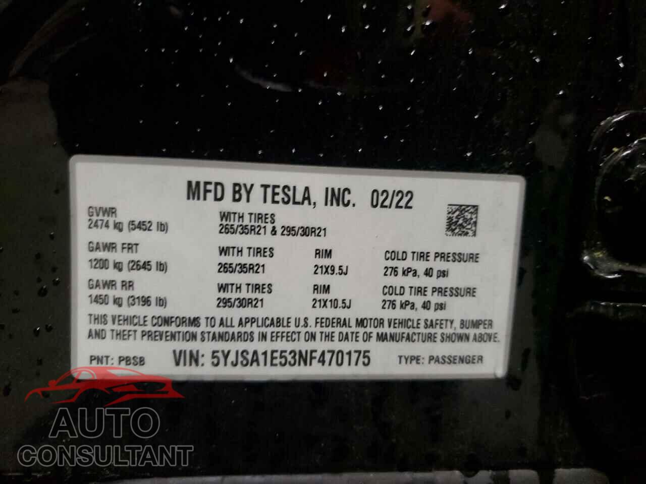 TESLA MODEL S 2022 - 5YJSA1E53NF470175