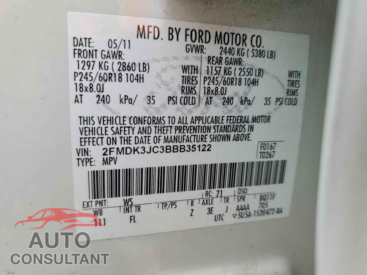 FORD EDGE 2011 - 2FMDK3JC3BBB35122