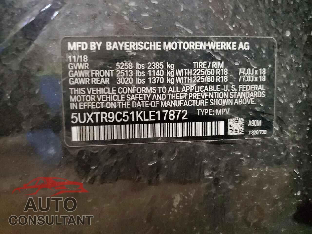 BMW X3 2019 - 5UXTR9C51KLE17872