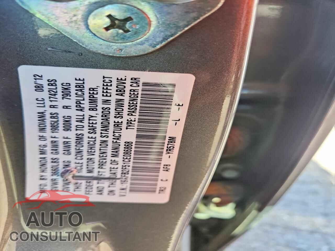 HONDA CIVIC 2012 - 19XFB2F51CE086868