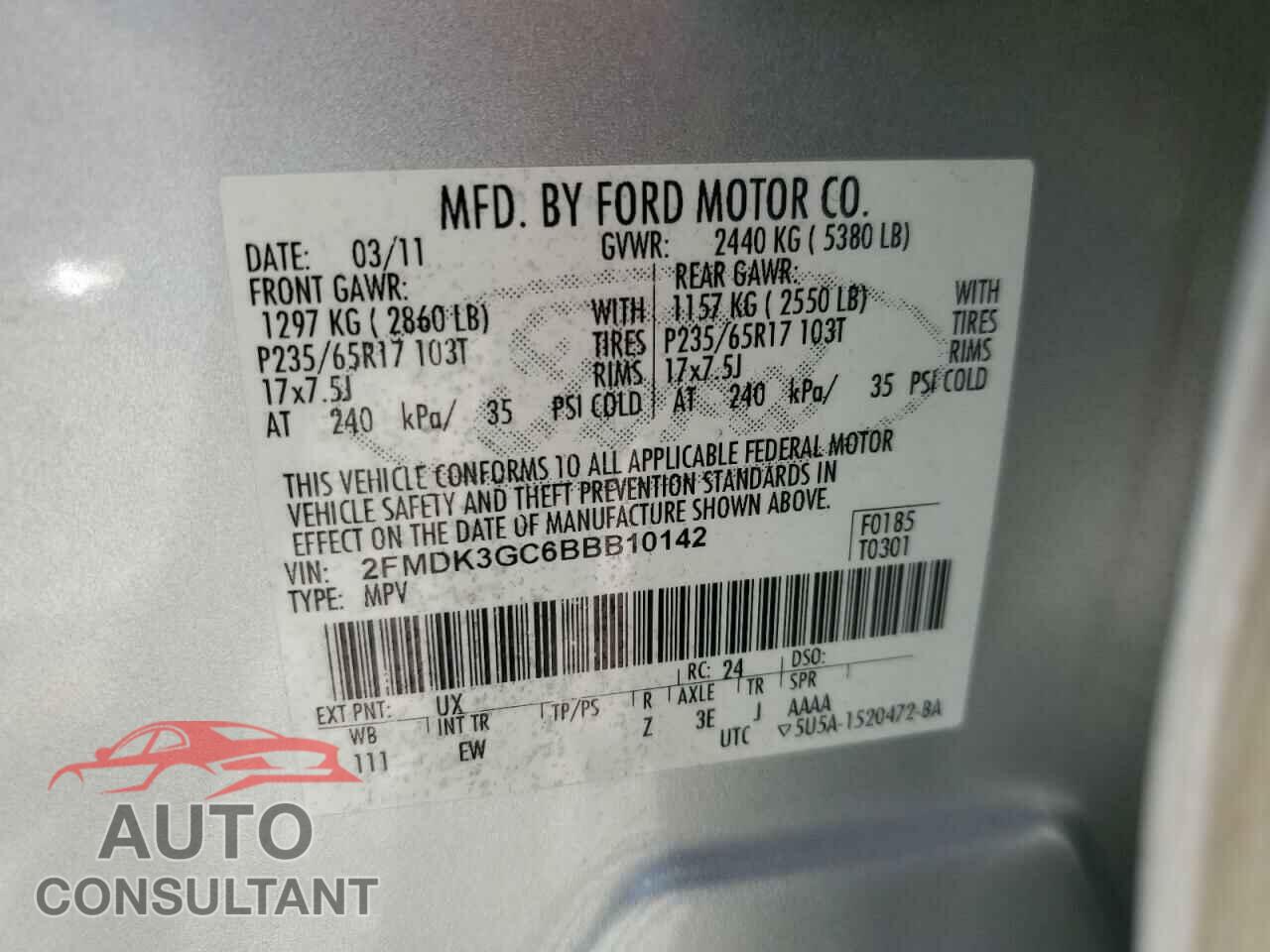 FORD EDGE 2011 - 2FMDK3GC6BBB10142