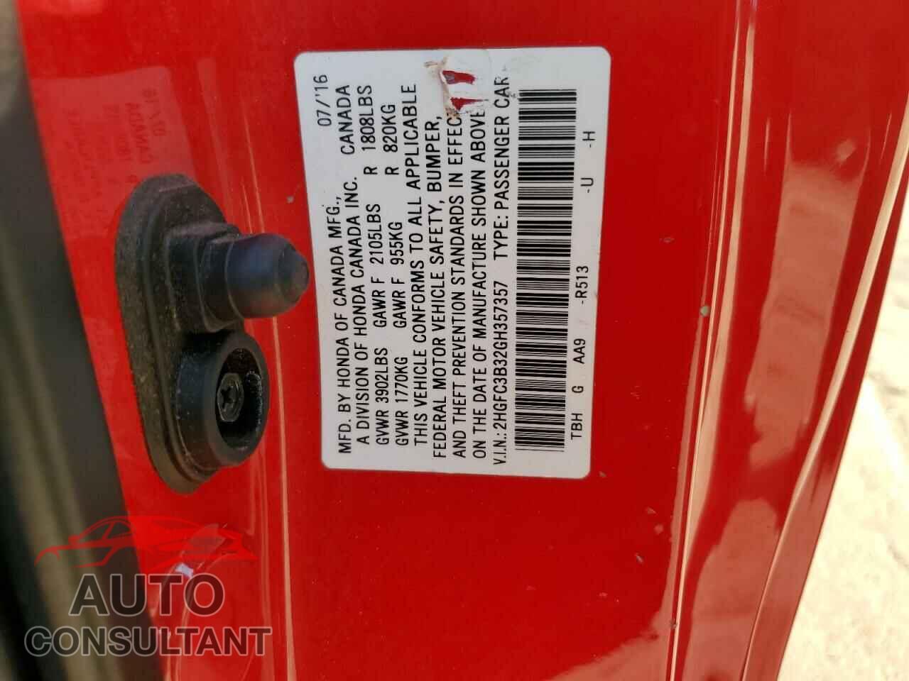 HONDA CIVIC 2016 - 2HGFC3B32GH357357
