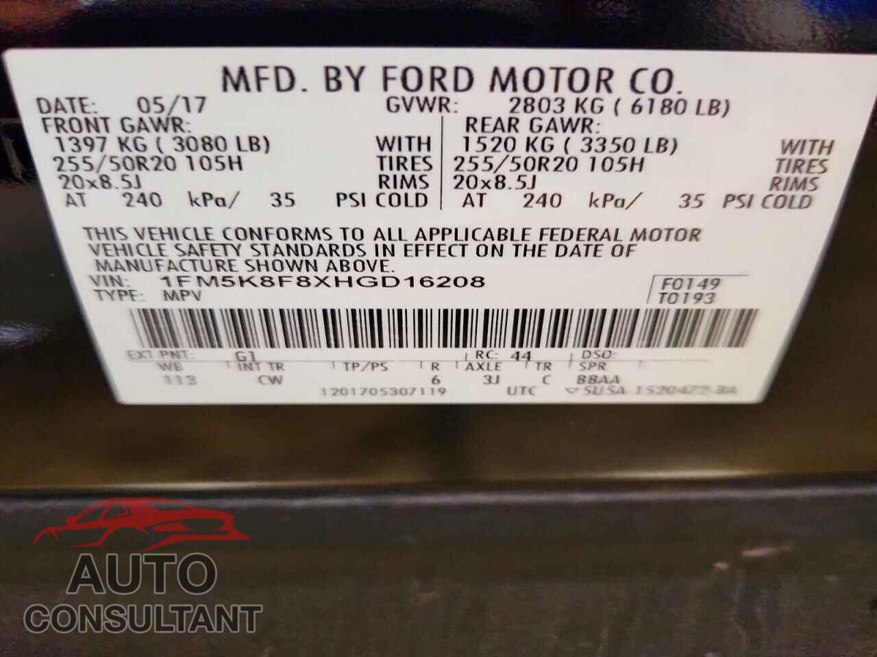 FORD EXPLORER 2017 - 1FM5K8F8XHGD16208