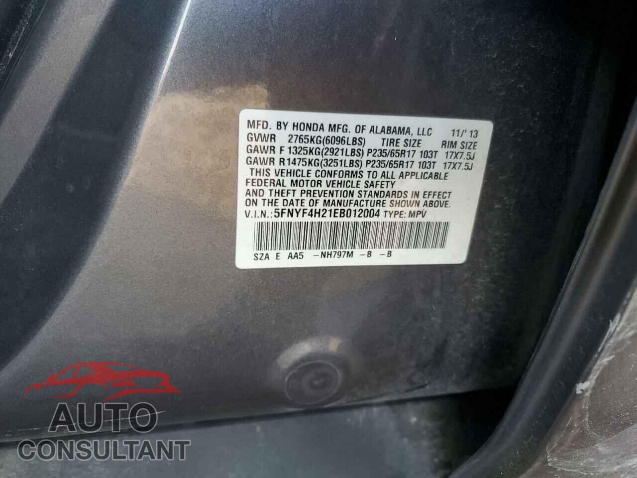 HONDA PILOT 2014 - 5FNYF4H21EB012004