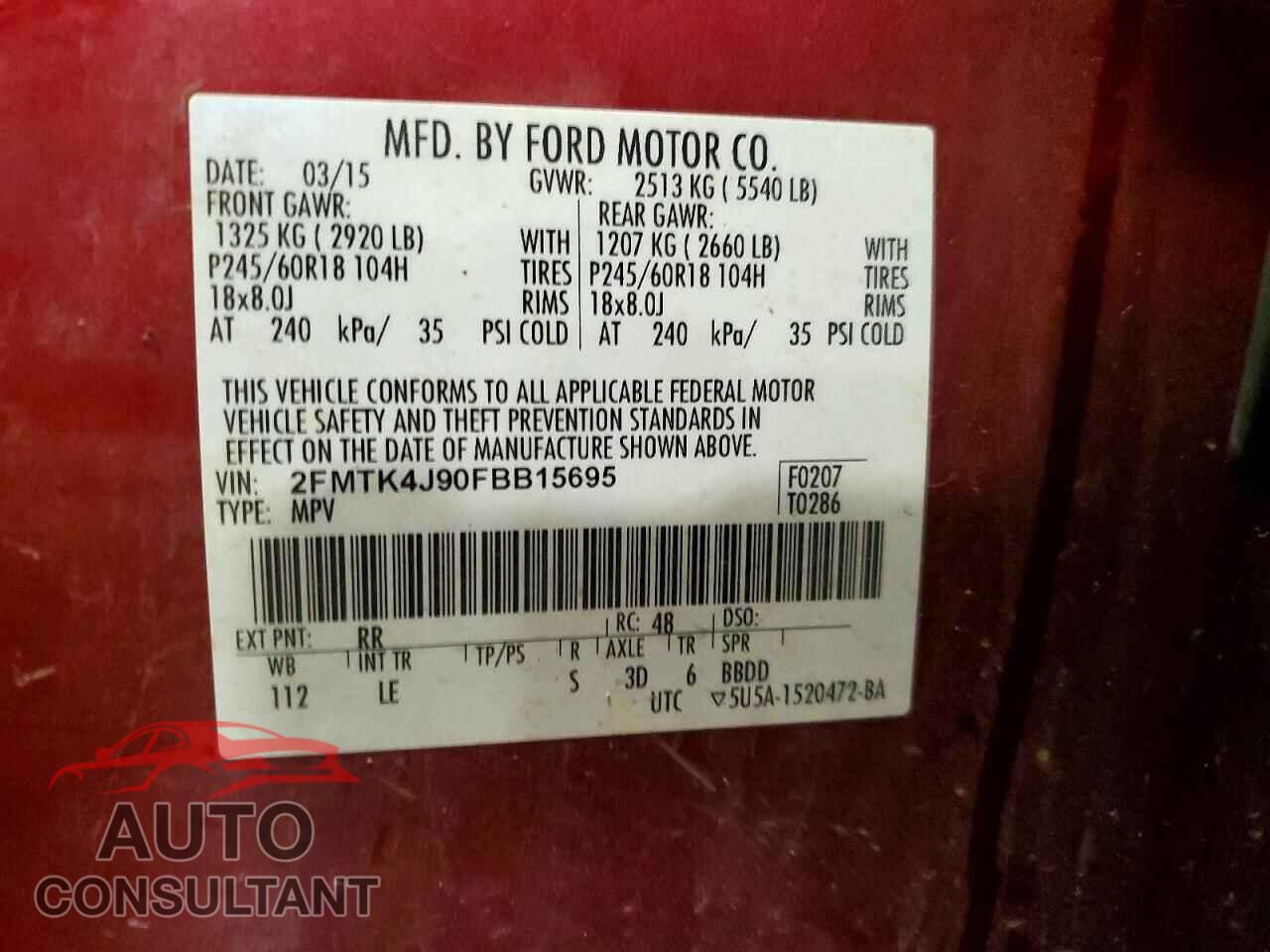 FORD EDGE 2015 - 2FMTK4J90FBB15695