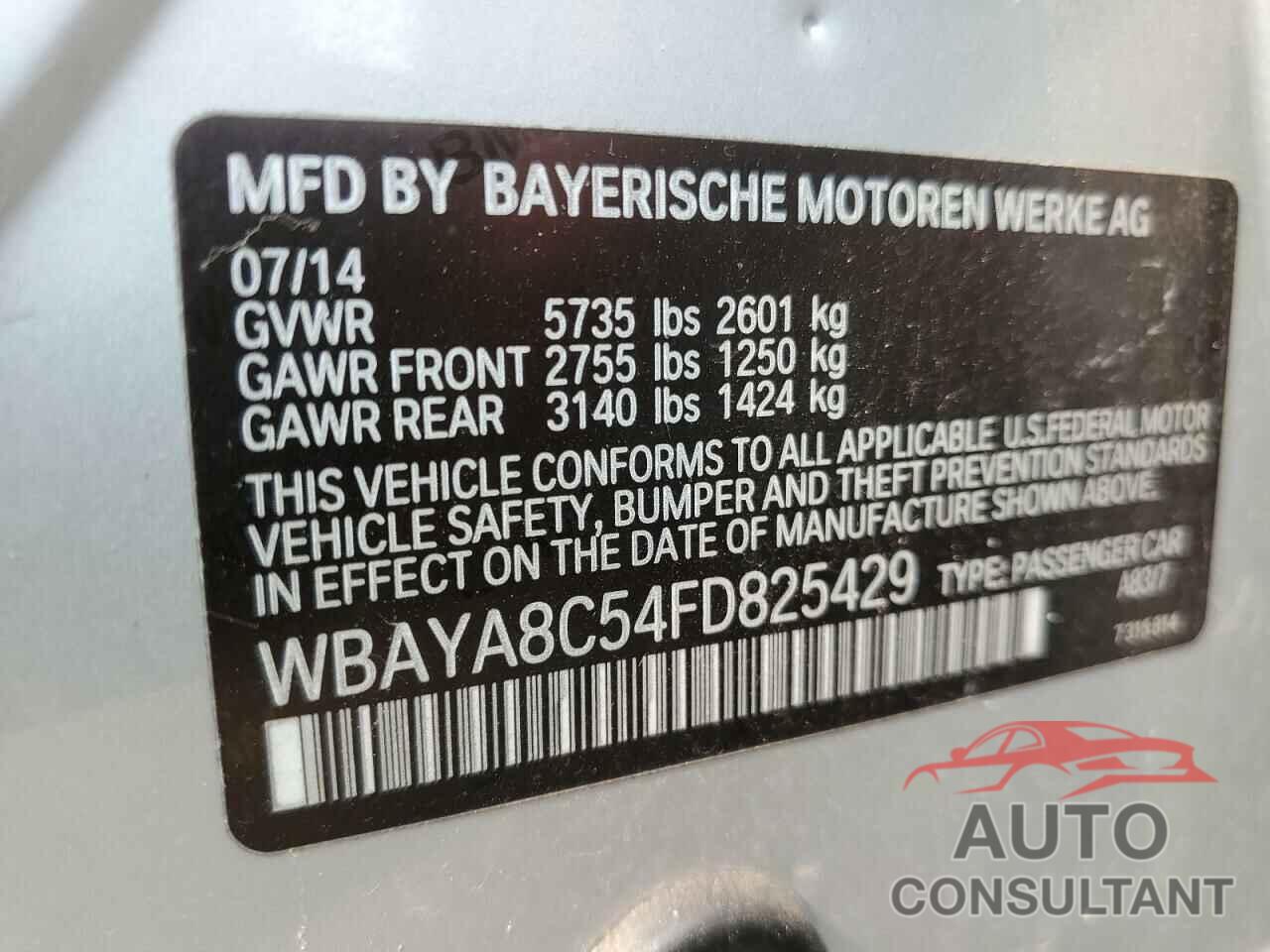 BMW 7 SERIES 2015 - WBAYA8C54FD825429