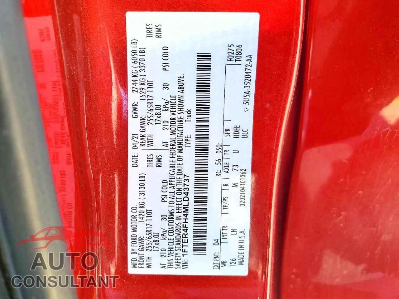 FORD RANGER 2021 - 1FTER4FH4MLD43737