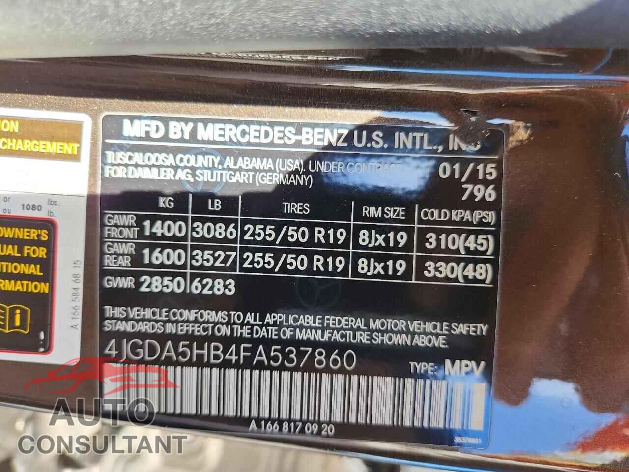 MERCEDES-BENZ M-CLASS 2015 - 4JGDA5HB4FA537860