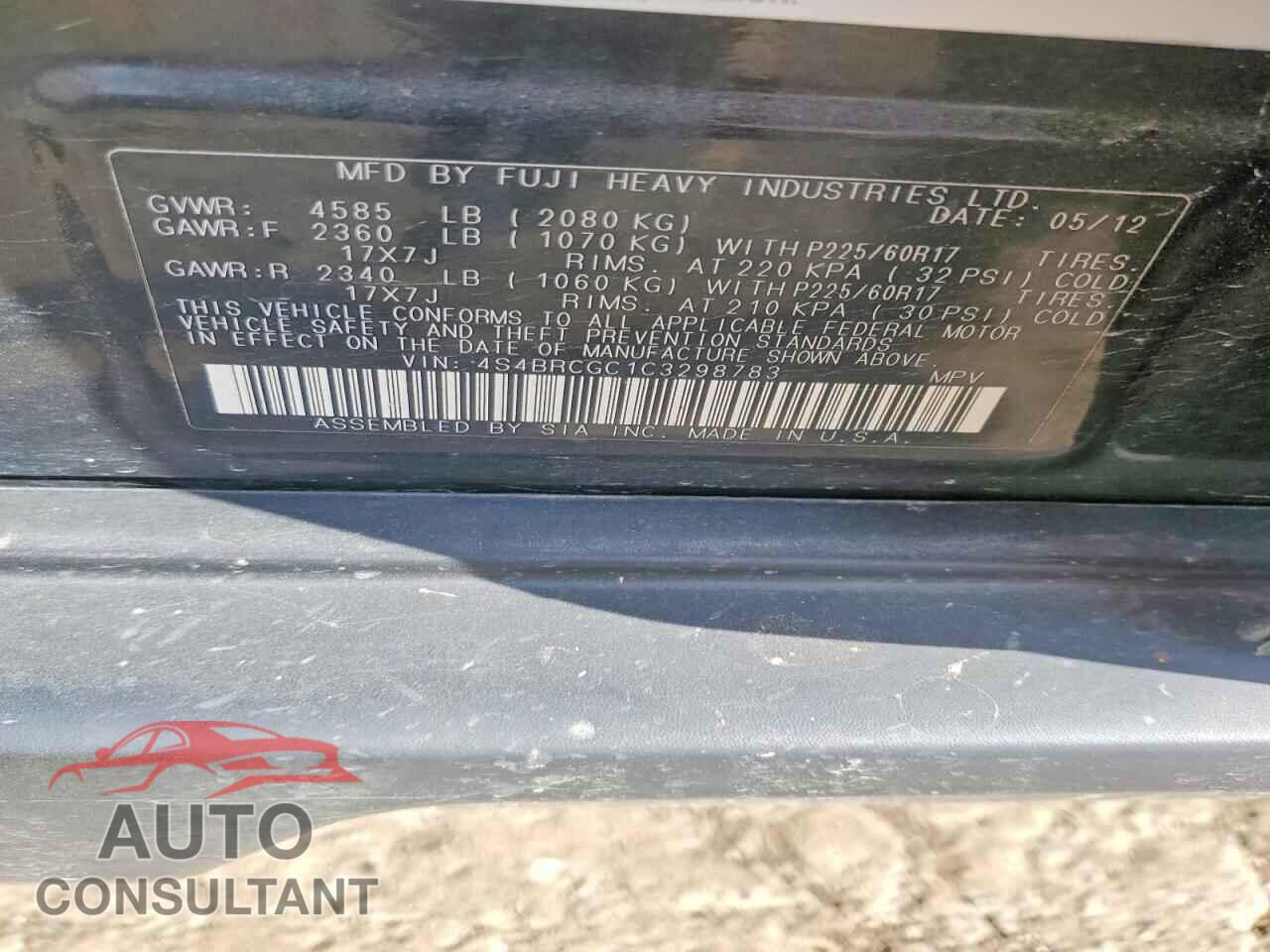 SUBARU OUTBACK 2012 - 4S4BRCGC1C3298783