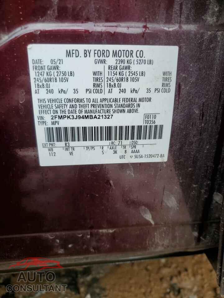 FORD EDGE 2021 - 2FMPK3J94MBA21327