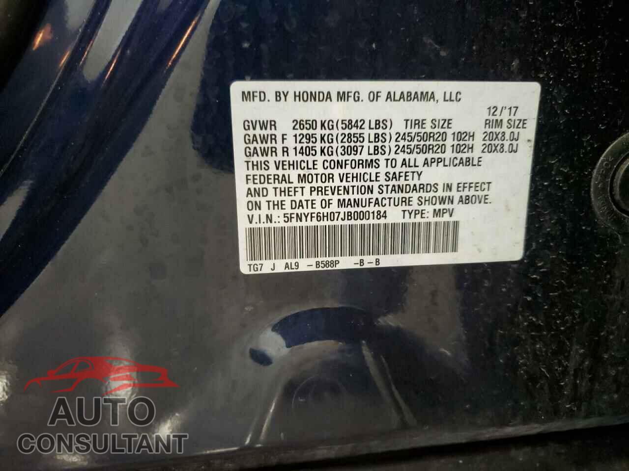 HONDA PILOT 2018 - 5FNYF6H07JB000184