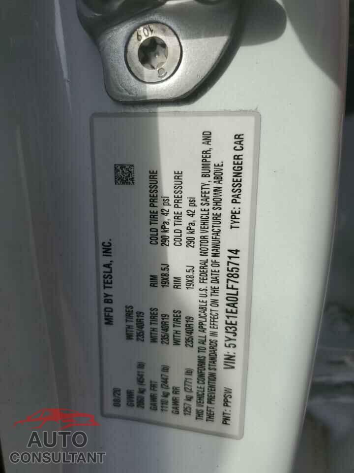 TESLA MODEL 3 2020 - 5YJ3E1EA0LF785714