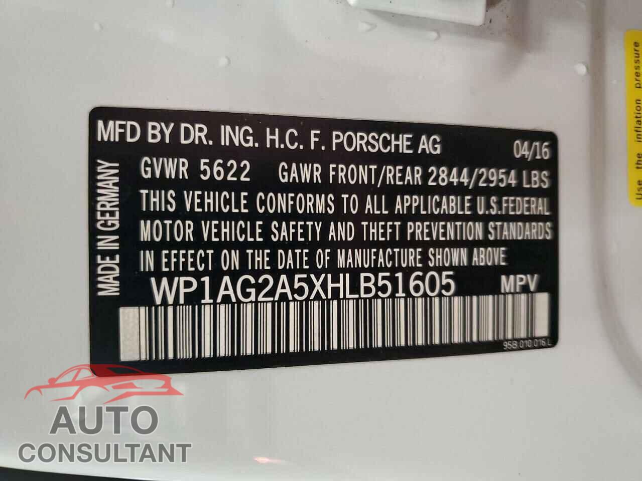 PORSCHE MACAN 2017 - WP1AG2A5XHLB51605