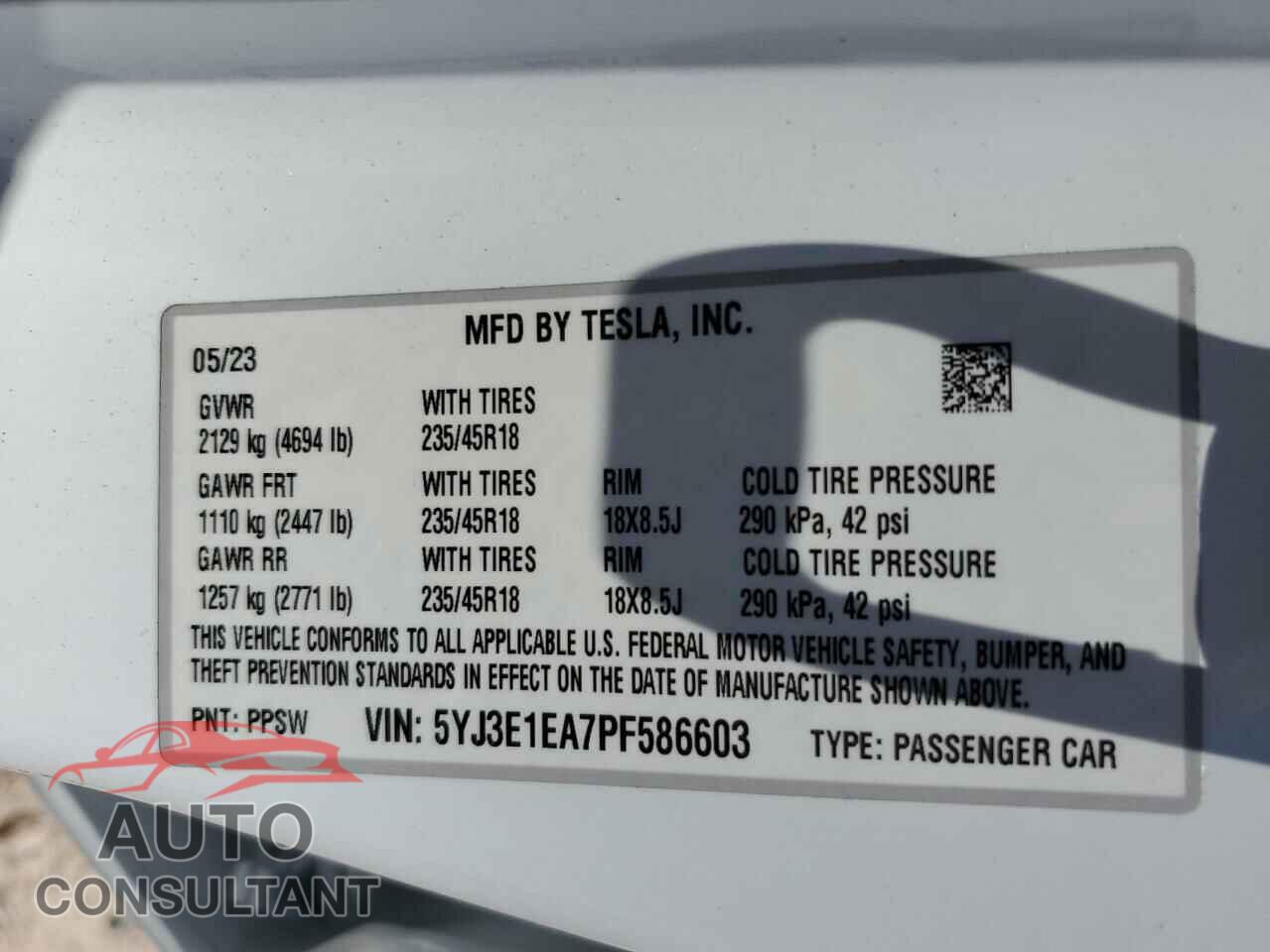 TESLA MODEL 3 2023 - 5YJ3E1EA7PF586603