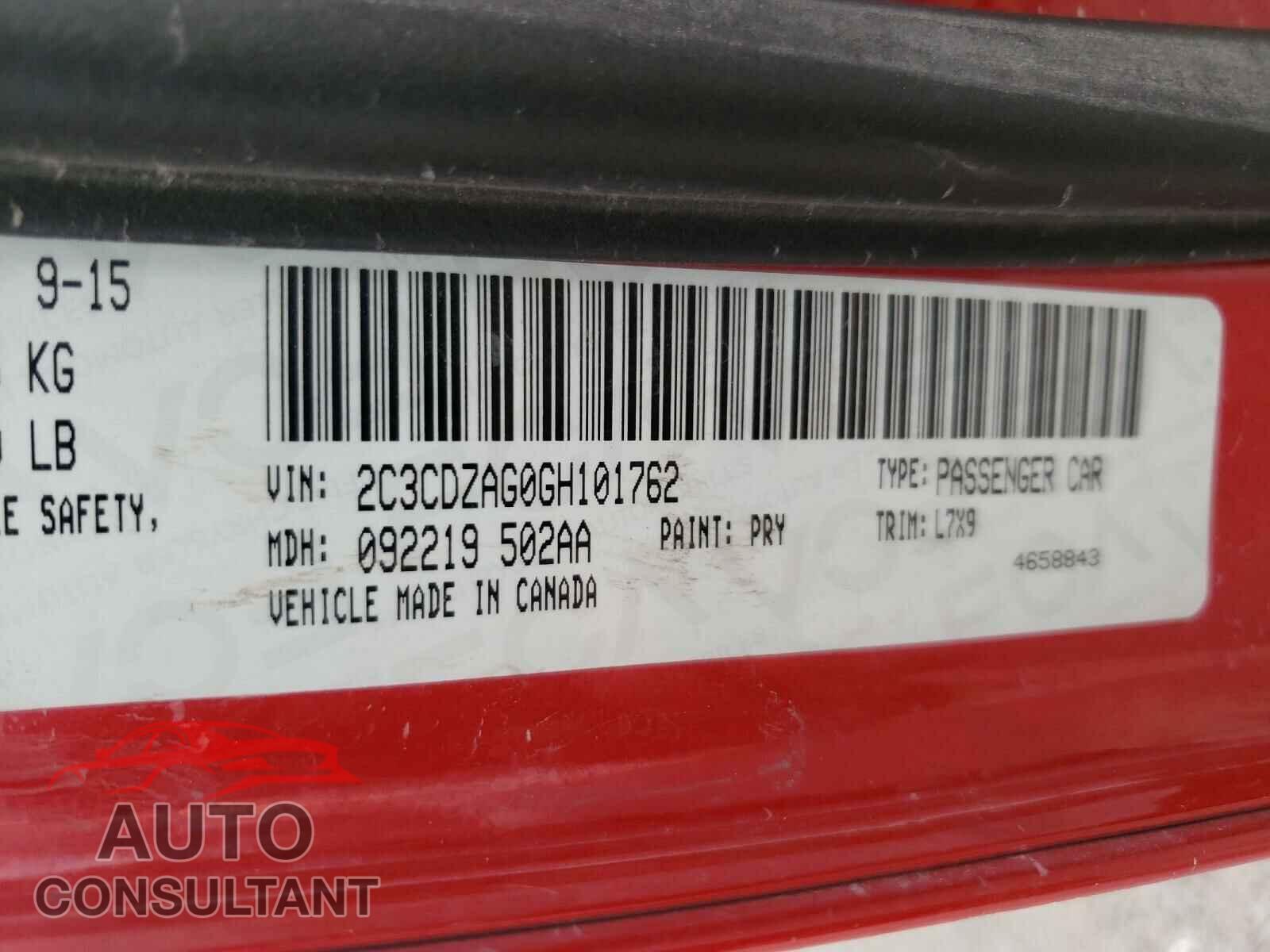 DODGE CHALLENGER 2016 - 2C3CDZAG0GH101762