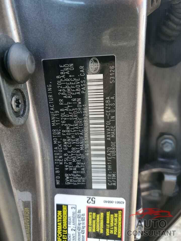 TOYOTA CAMRY 2020 - 4T1G11AK6LU892961