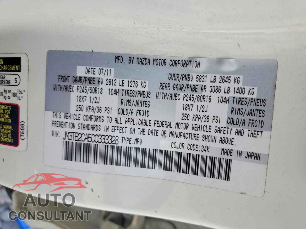 MAZDA CX-9 2012 - JM3TB2CA5C0333328