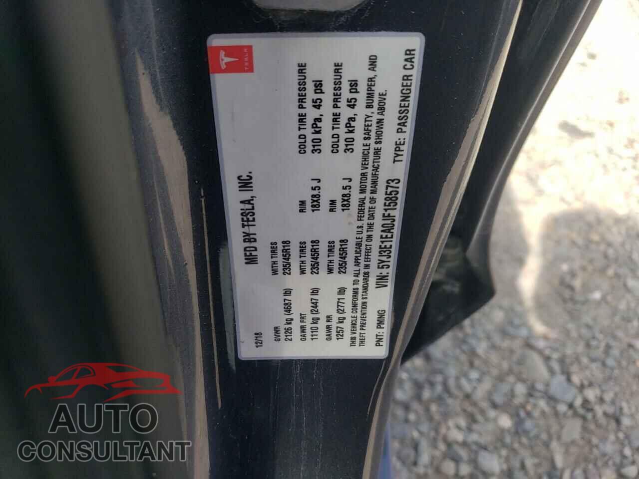 TESLA MODEL 3 2018 - 5YJ3E1EA0JF158573