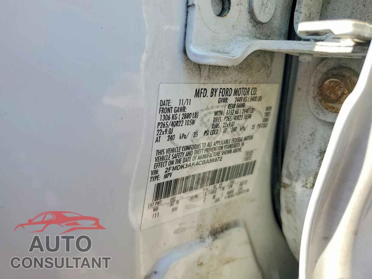 FORD EDGE 2012 - 2FMDK3AK4CBA56972