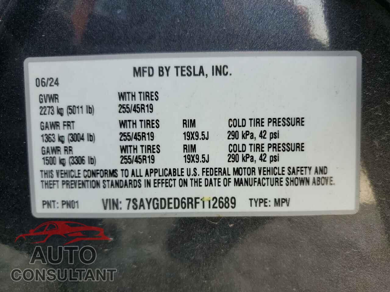 TESLA MODEL Y 2024 - 7SAYGDED6RF112689