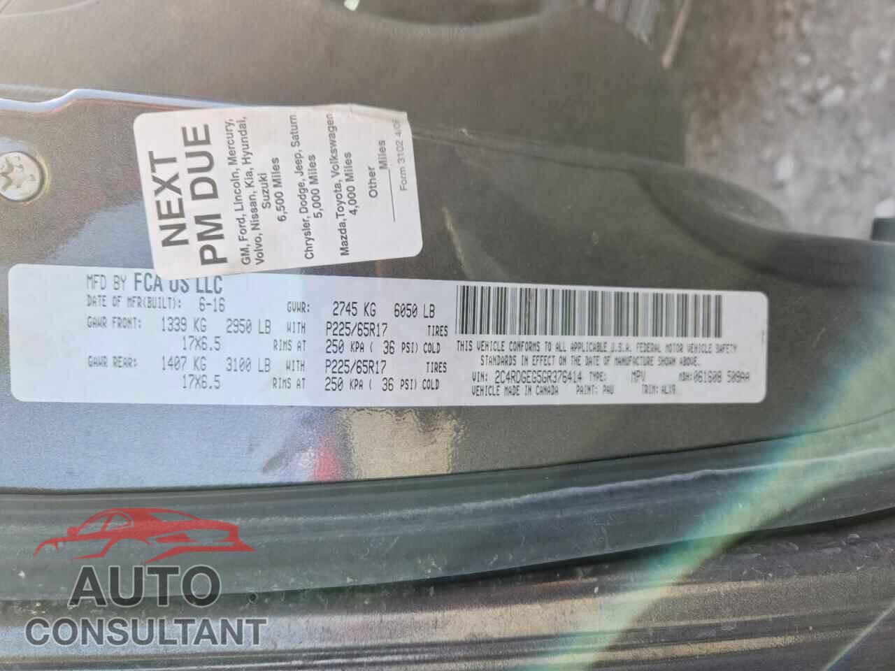 DODGE CARAVAN 2016 - 2C4RDGEG5GR376414