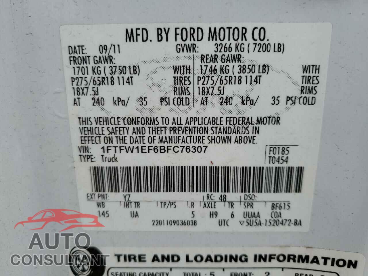 FORD F-150 2011 - 1FTFW1EF6BFC76307