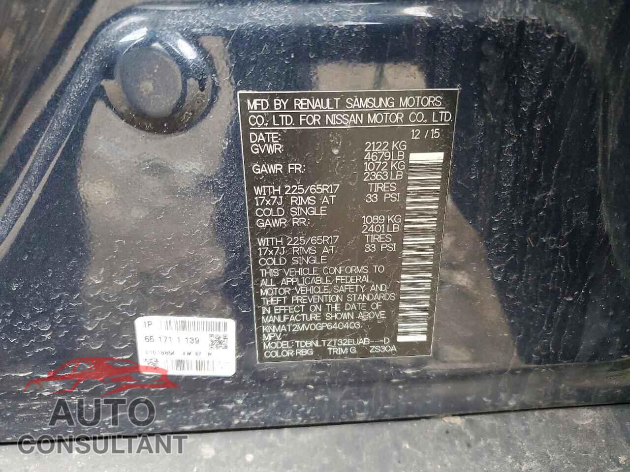 NISSAN ROGUE 2016 - KNMAT2MV0GP640403