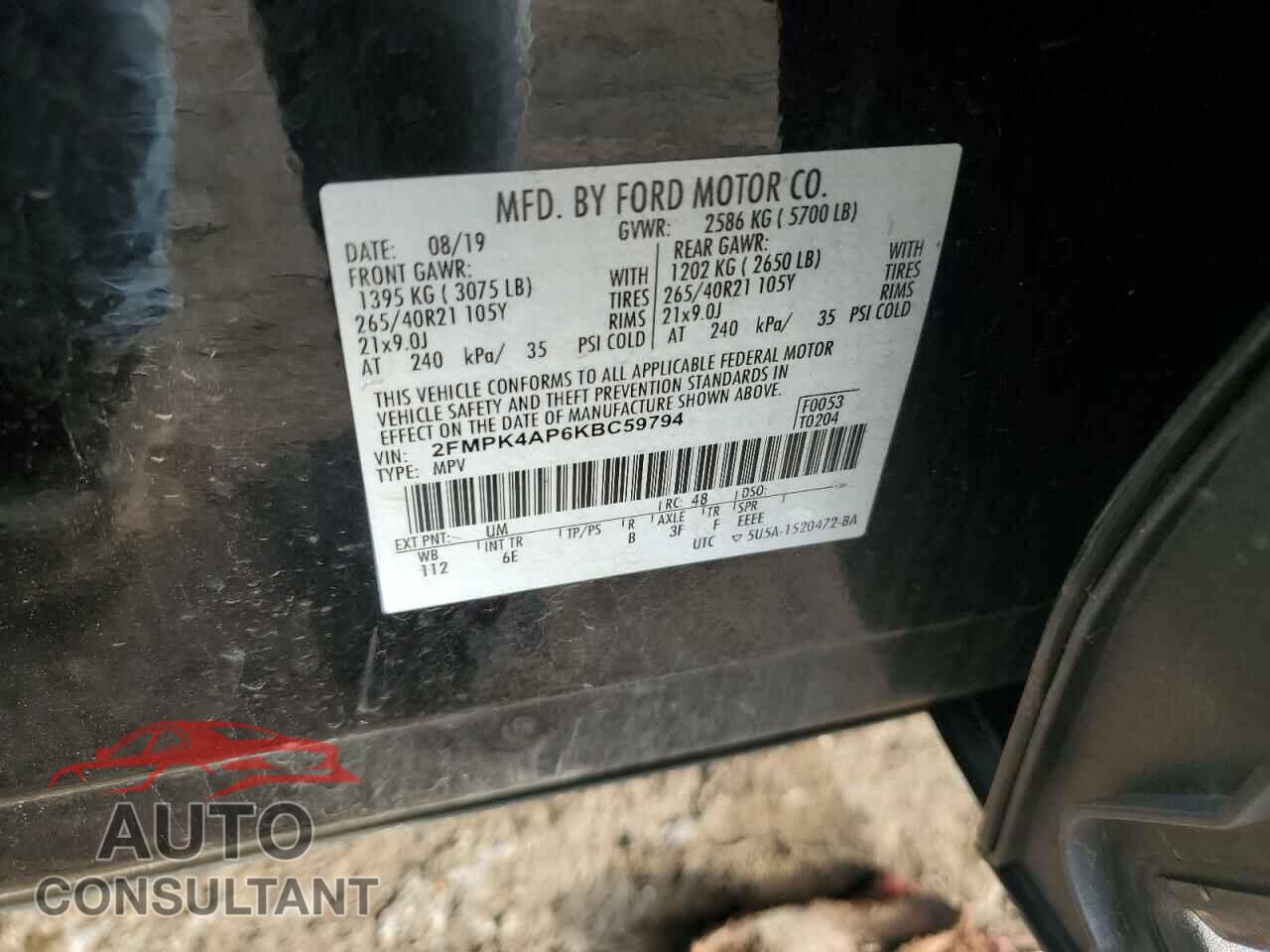 FORD EDGE 2019 - 2FMPK4AP6KBC59794