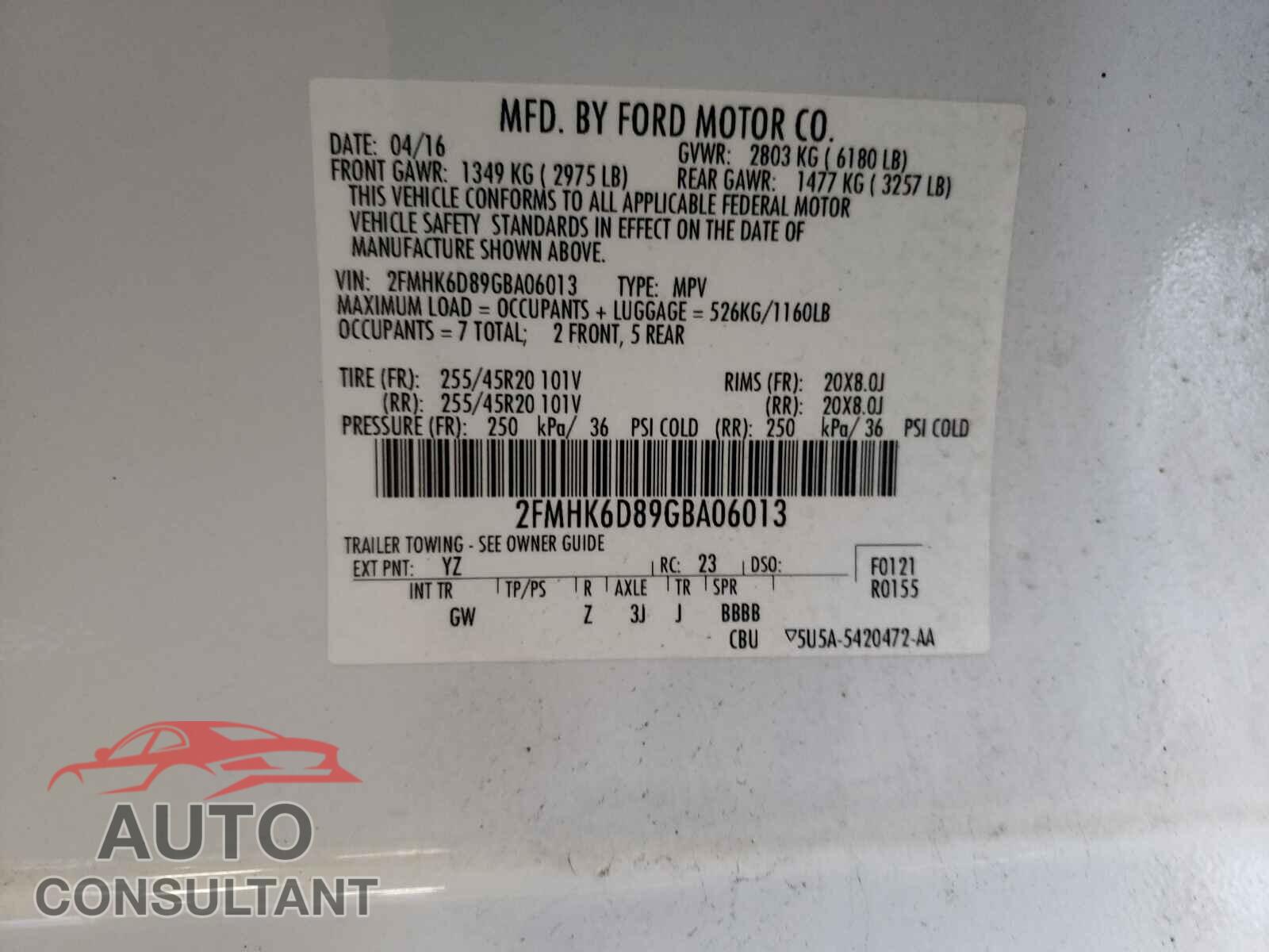 FORD FLEX 2016 - 2FMHK6D89GBA06013