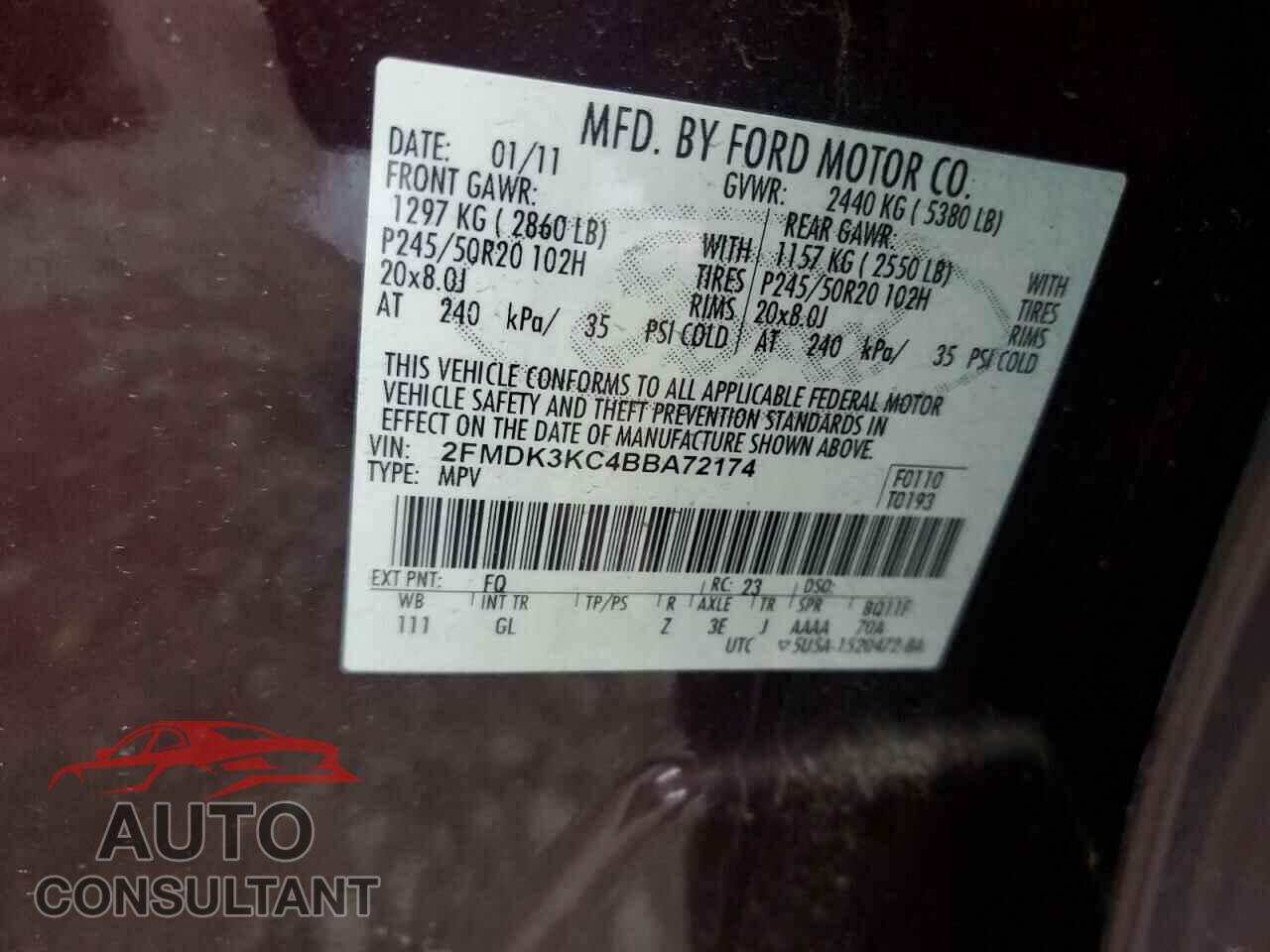 FORD EDGE 2011 - 2FMDK3KC4BBA72174