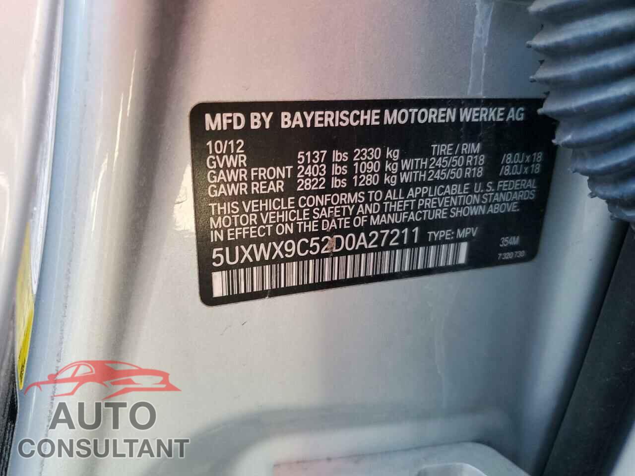 BMW X3 2013 - 5UXWX9C52D0A27211