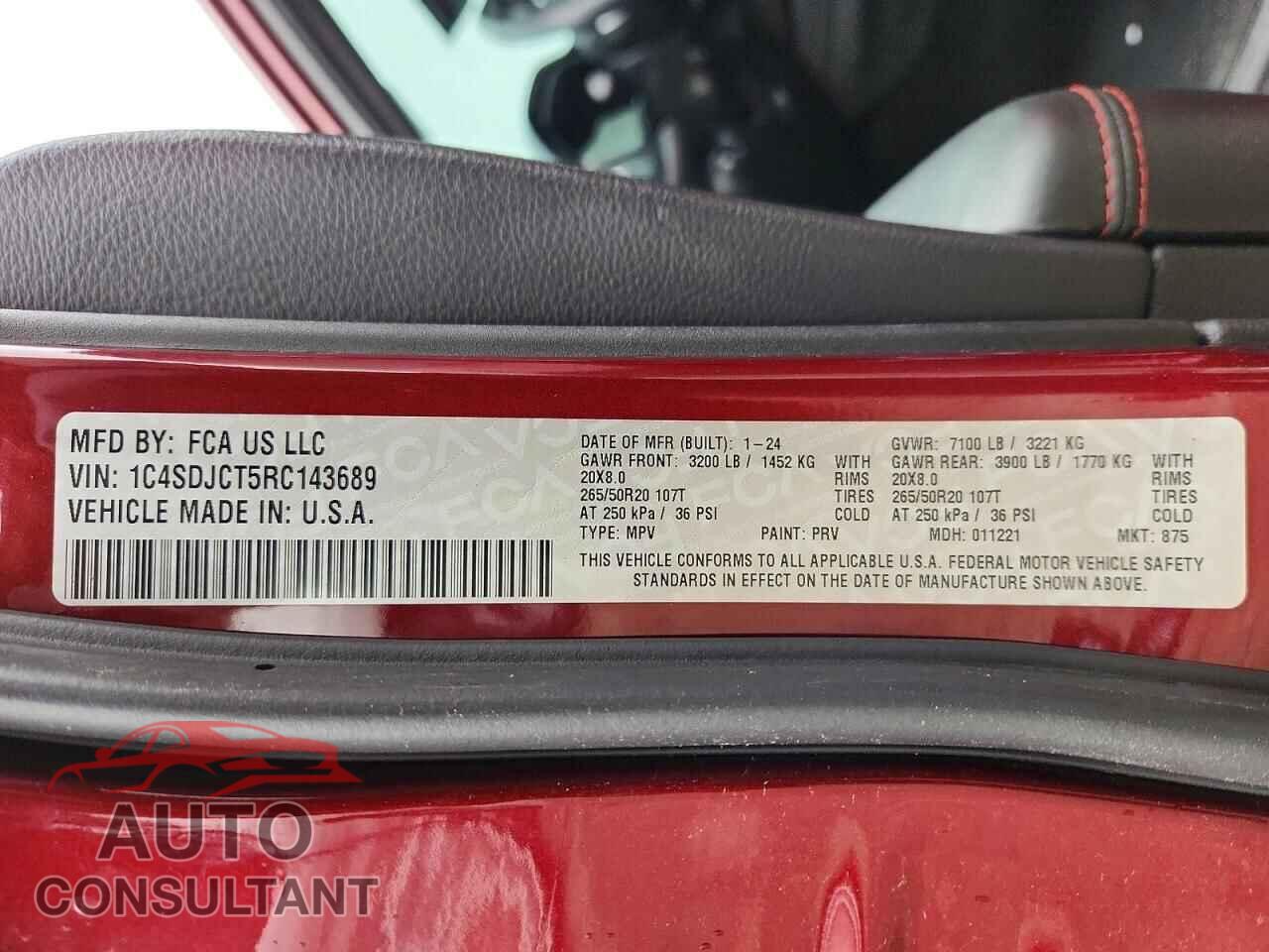 DODGE DURANGO 2024 - 1C4SDJCT5RC143689